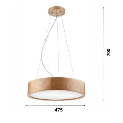 Brilagi - CARVALHO LED RGBW cable-suspended dimmable chandelier, 3x E27/15W/230V, 2700-6500K, Wi-Fi, oak, diam. 47.5 cm
