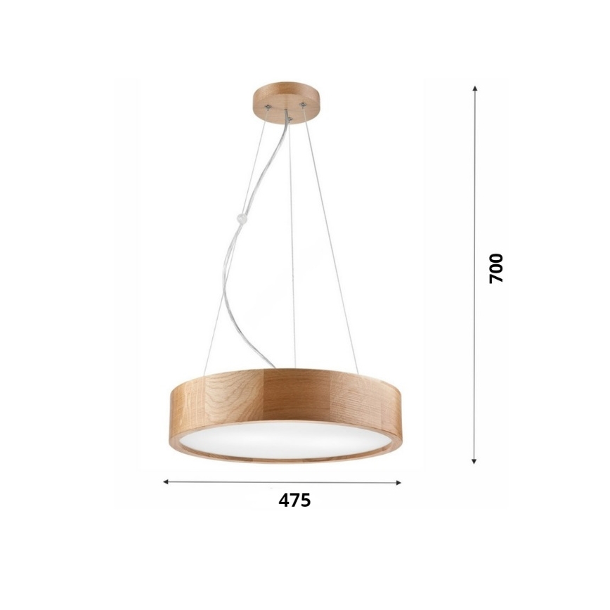 Brilagi - CARVALHO LED RGBW cable-suspended dimmable chandelier, 3x E27/15W/230V, 2700-6500K, Wi-Fi, oak, diam. 47.5 cm
