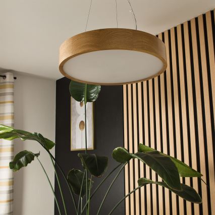 Brilagi - CARVALHO LED RGBW cable-suspended dimmable chandelier, 3x E27/9W/230V, 2700-6500K, Wi-Fi, oak, diam. 47.5 cm