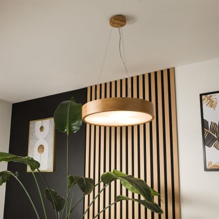 Brilagi - CARVALHO LED RGBW cable-suspended dimmable chandelier, 3x E27/9W/230V, 2700-6500K, Wi-Fi, oak, diam. 47.5 cm