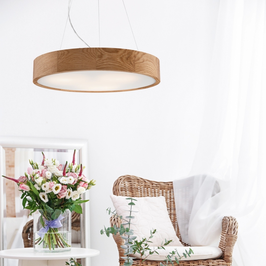 Brilagi - CARVALHO LED RGBW cable-suspended dimmable chandelier, 3x E27/9W/230V, 2700-6500K, Wi-Fi, oak, diam. 47.5 cm
