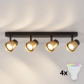 BRILAGI - LED RGBW Dimmable Spotlight NUGGET 4xGU10/4,8W/230V 3000K Black/Gold + Remote Control