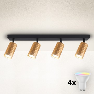 Brilagi - LED RGBW Dimmable Spotlight SELE DIAMANT 4×GU10/4,8W/230V 3000K Gold + Remote Control