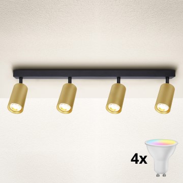 Brilagi - LED RGBW Dimmable Spotlight SELE GOLDEN 4xGU10/4,8W/230V 3000K Black/Gold + Remote Control