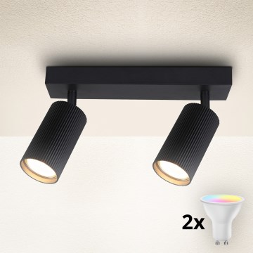 Brilagi - LED RGBW Dimmable Spotlight SELE MODERN 2xGU10/4,8W/230V 3000K Black + Remote Control