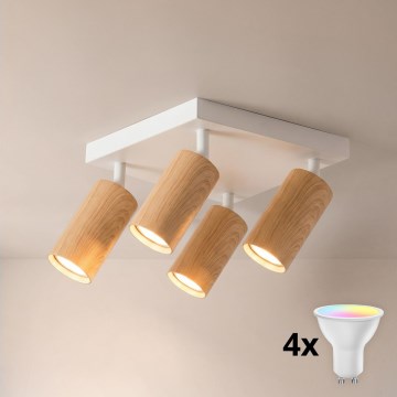 BRILAGI - LED RGBW Dimmable Spotlight SELE SQUARE 4x GU10 / 6.5W / 230V, 2700–6500K Tunable White, White / Oak Decor