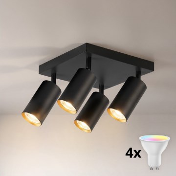 BRILAGI - LED RGBW Dimmable Spotlight SELE SQUARE 4xGU10/6.5W/230V 2700-6500K Black/Gold