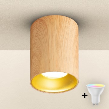 Brilagi - LED RGBW Dimmable Spotlight TRINE 1xGU10/4,8W/230V 3000K Oak Finish + Remote Control