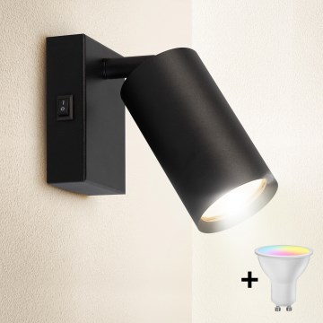 Brilagi - LED RGBW Dimmable Wall-Mounted Spotlight with Switch SELE 1x GU10/4.8W/230V 3000K Black + Remote Control
