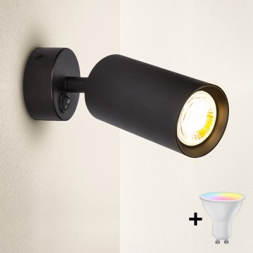 Brilagi - LED RGBW Dimmable Wall-Mounted Spotlight with Switch SELE 1xGU10/4,8W/230V 3000K Black + Remote Control