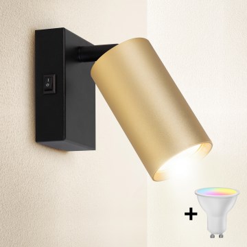 Brilagi - LED RGBW Dimmable Wall Spotlight SELE 1xGU10/6W/230V 3000K Black/Gold + Remote Control