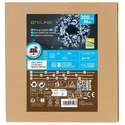 BRILAGI - LED Solar Christmas String Lights 300 LEDs/8 Functions 32m 1200 mAh IP65 Cool White