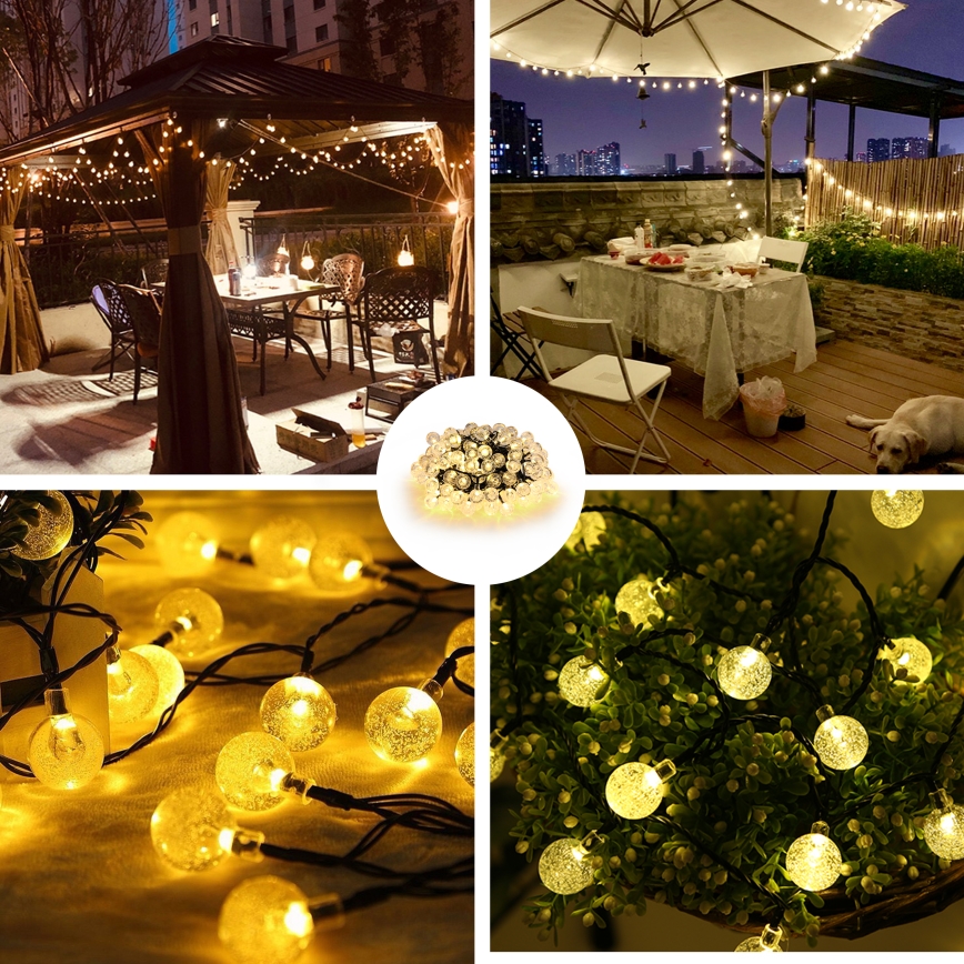Brilagi - LED Solar decorative chain BUBBLE 200xLED/8 functions 20m IP65 warm white