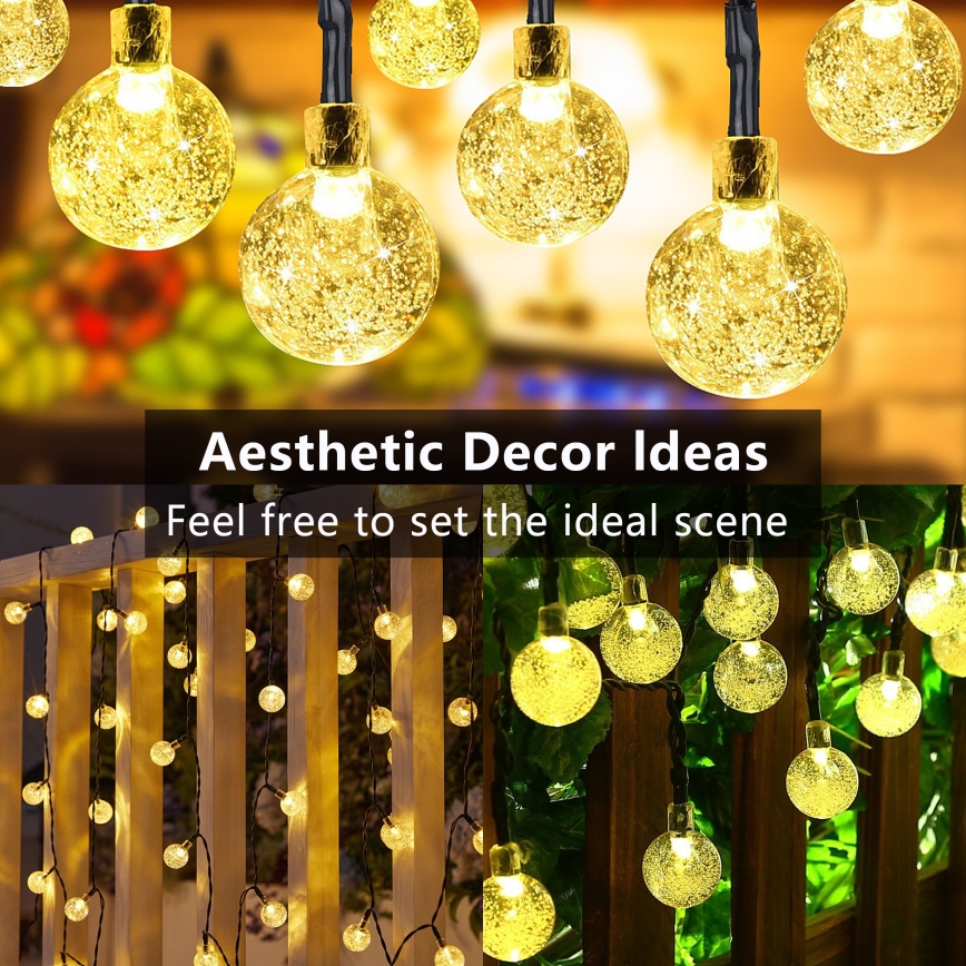 Brilagi - LED Solar decorative chain BUBBLE 200xLED/8 functions 20m IP65 warm white