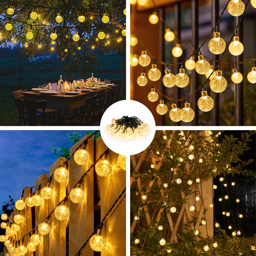 Brilagi - LED Solar decorative chain BUBBLE 50xLED/8 functions 7m IP65 warm white