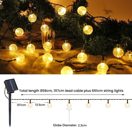 BRILAGI - BUBBLE Solar LED Decorative String Lights 200 LEDs / 8 modes, 20 m, IP65, Warm White, 800 mAh