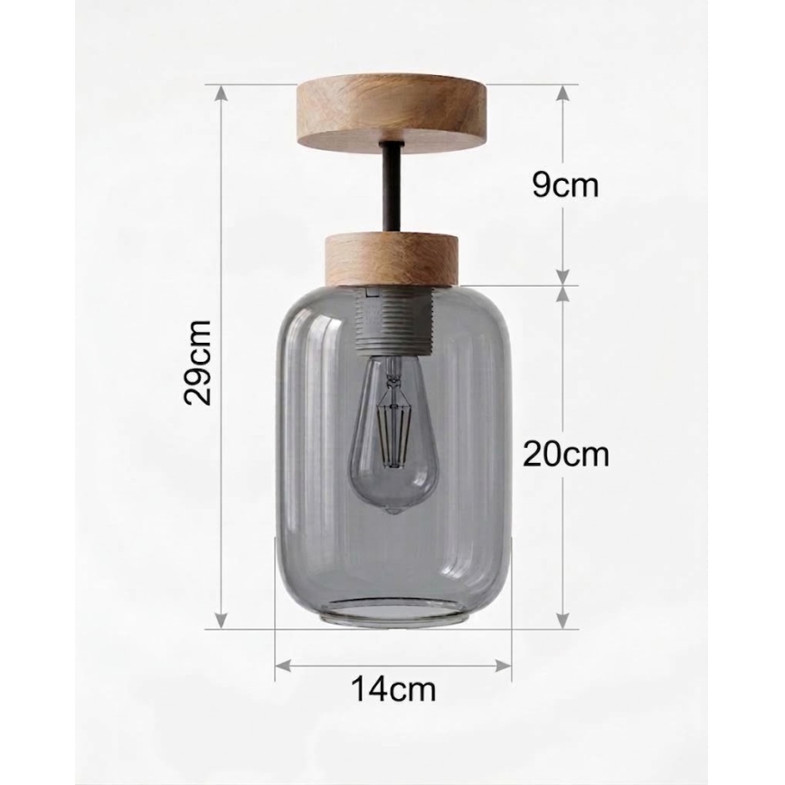 BRILAGI - LED Surface-mounted ceiling light RETRO GLASS 1xE27/60W/230V Ø 14 cm oak/smoke grey
