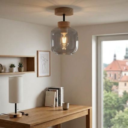 BRILAGI - LED Surface-mounted ceiling light RETRO GLASS 1xE27/60W/230V Ø 14 cm oak/smoke grey