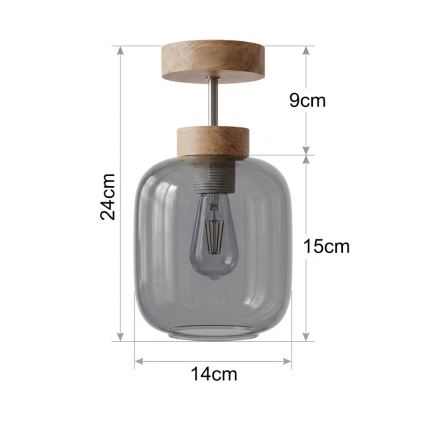BRILAGI - LED Surface-mounted ceiling light RETRO GLASS 1xE27/60W/230V Ø 14 cm oak/smoke grey