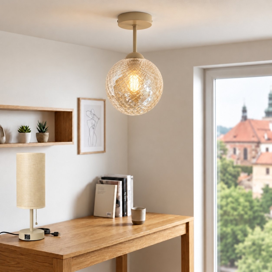 BRILAGI - LED Flush-mounted chandelier RETRO GLASS 1xE27/60W/230V Ø 17 cm beige/smoked beige