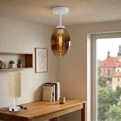 BRILAGI - LED Surface-mounted ceiling light RETRO GLASS 1xE27/60W/230V Ø 17 cm white/smoky beige