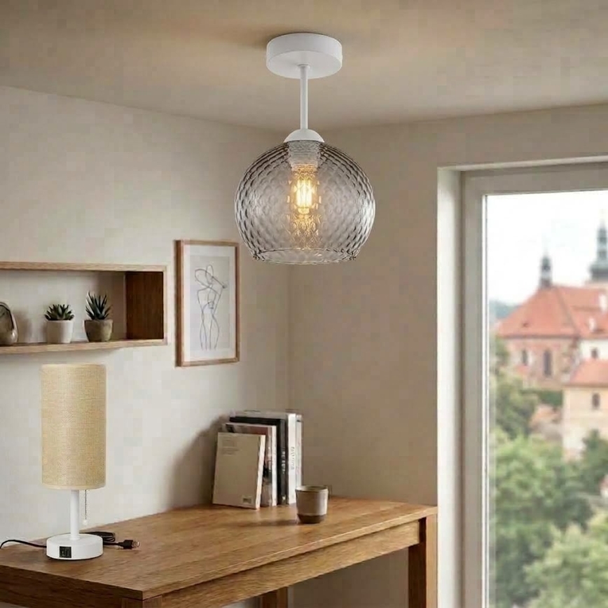 BRILAGI - LED Flush-mounted chandelier RETRO GLASS 1xE27/60W/230V Ø 25 cm white/smoke gray
