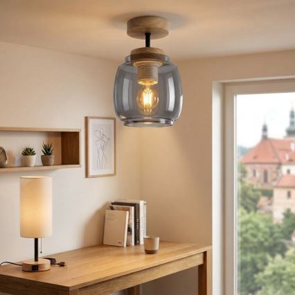 BRILAGI - LED Flush-mounted chandelier RETRO GLASS 1xE27/60W/230V Ø 26 cm oak/smoke grey