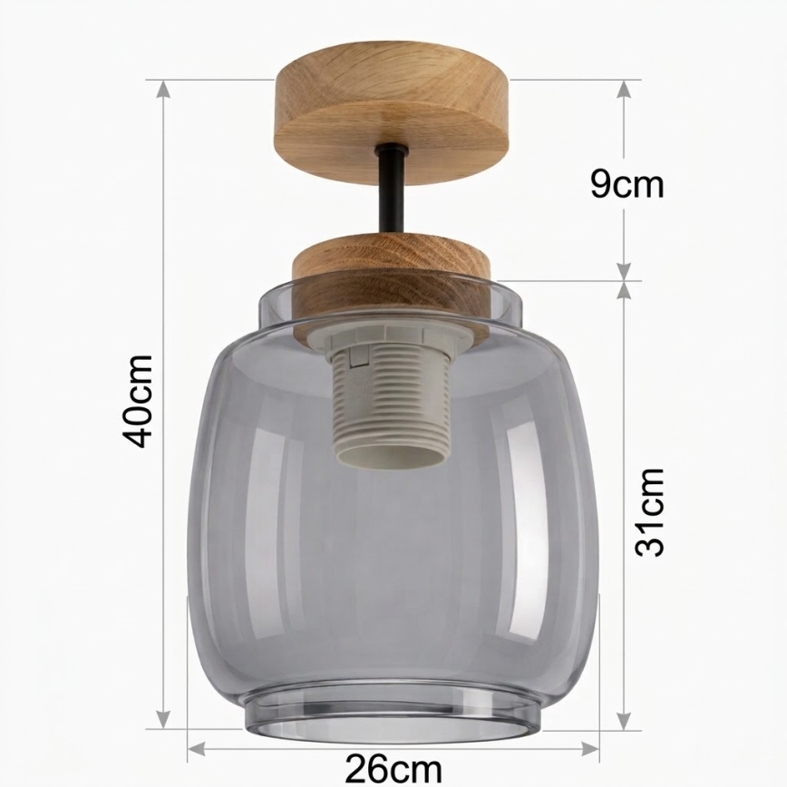BRILAGI - LED Flush-mounted chandelier RETRO GLASS 1xE27/60W/230V Ø 26 cm oak/smoke grey
