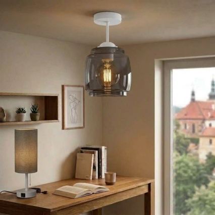 BRILAGI - LED flush-mount chandelier RETRO GLASS 1xE27/60W/230V Ø 26 cm white/smoked gray
