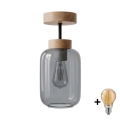 BRILAGI - LED Surface-mounted ceiling light RETRO GLASS 1xE27/60W/230V Ø 14 cm oak/smoke grey