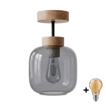 BRILAGI - LED Surface-mounted ceiling light RETRO GLASS 1xE27/60W/230V Ø 14 cm oak/smoke grey