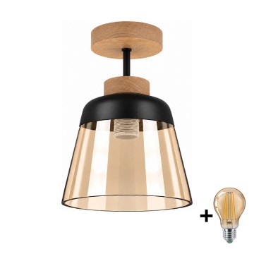 BRILAGI - LED Surface-mounted ceiling light RETRO GLASS 1xE27/60W/230V Ø 15.5 cm oak/smoked beige