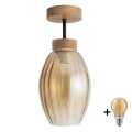 BRILAGI - LED Surface-mounted ceiling light RETRO GLASS 1xE27/60W/230V Ø 17 cm oak/smoky beige