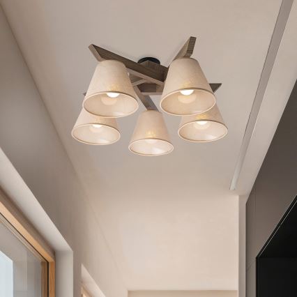 Brilagi - LED  Surface-mounted chandelier ANTHONY 5xE14/40W/230V oak walnut/beige