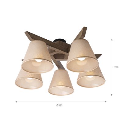 Brilagi - LED  Surface-mounted chandelier ANTHONY 5xE14/40W/230V oak walnut/beige