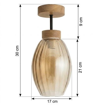 BRILAGI - LED Surface-mounted ceiling light RETRO GLASS 1xE27/60W/230V Ø 17 cm oak/smoky beige