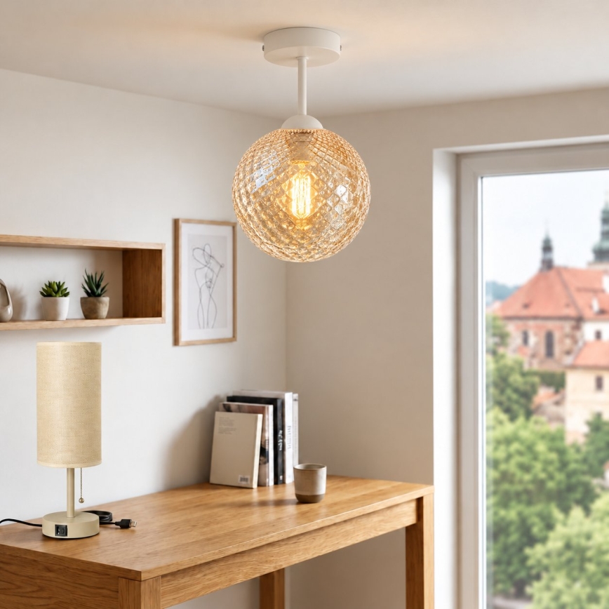 BRILAGI - LED Flush-mounted ceiling light RETRO GLASS 1xE27/60W/230V Ø 17 cm white/smoked beige