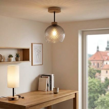 BRILAGI - LED Flush-mounted ceiling light RETRO GLASS 1xE27/60W/230V Ø 18 cm oak/smoked gray