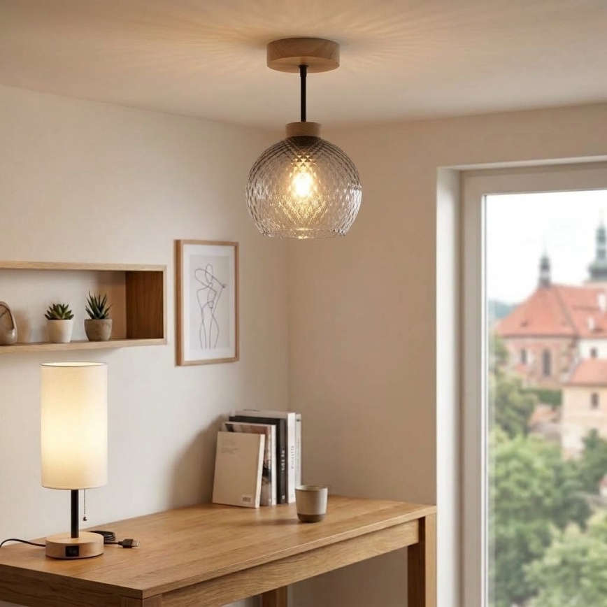 BRILAGI - LED Flush-mounted ceiling light RETRO GLASS 1xE27/60W/230V Ø 18 cm oak/smoked gray
