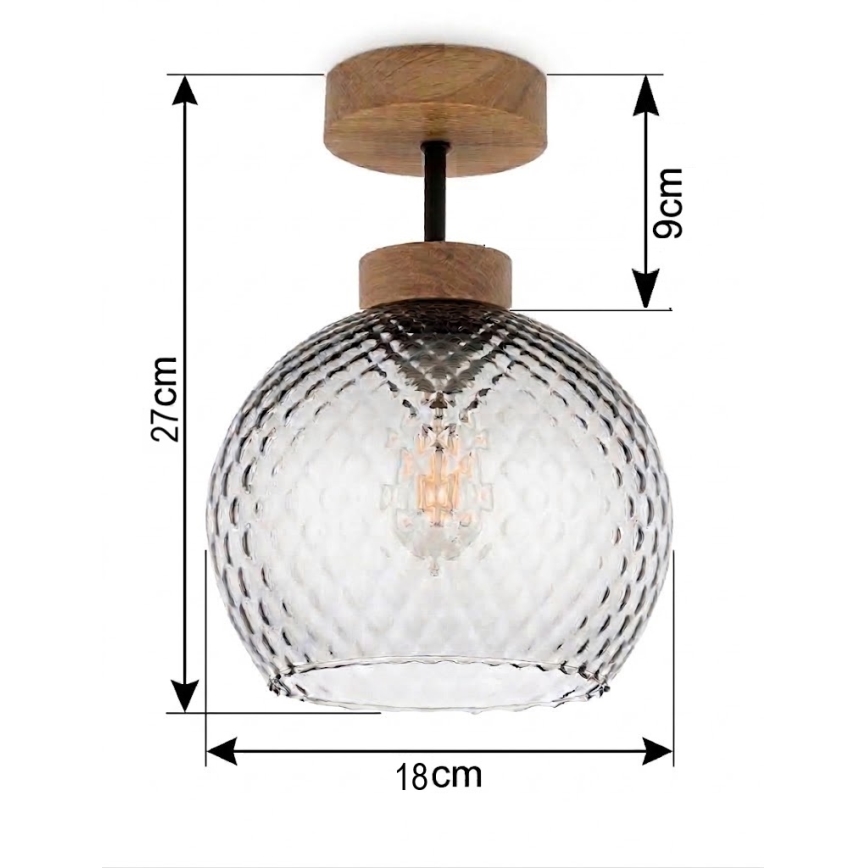 BRILAGI - LED Flush-mounted ceiling light RETRO GLASS 1xE27/60W/230V Ø 18 cm oak/smoked gray