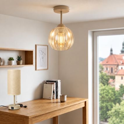 BRILAGI - LED Surface-Mounted Ceiling Light RETRO GLASS 1xE27/60W/230V Ø 18 cm beige/smoked beige
