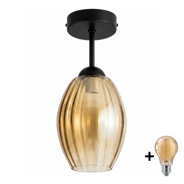 BRILAGI - LED Surface-mounted chandelier RETRO GLASS 1xE27/60W/230V Ø 17 cm black/smoky beige