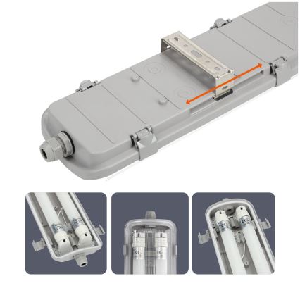 BRILAGI - OPTIMA T8 LED Dustproof Industrial Batten Light, 2x G13/18W/230V, 6500K, IP65, 128 cm