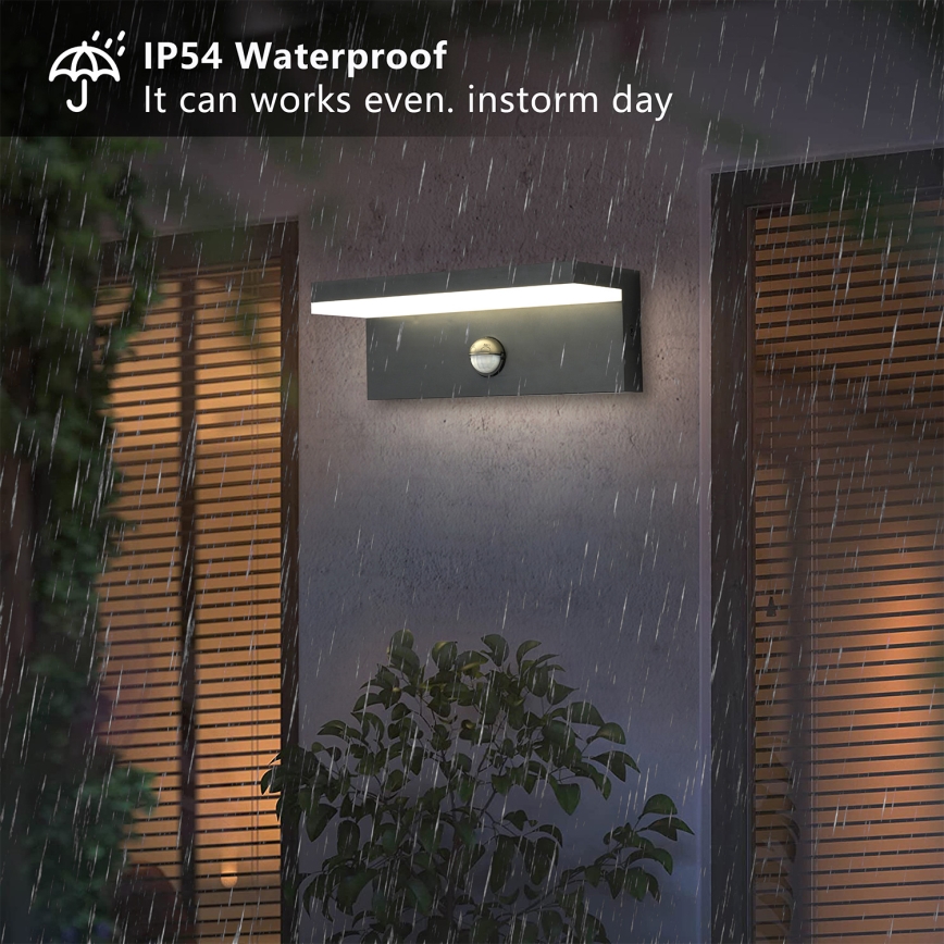 Brilagi - TESSI LED Outdoor Wall Light with Sensor, LED/10W/230V, Anthracite, IP54