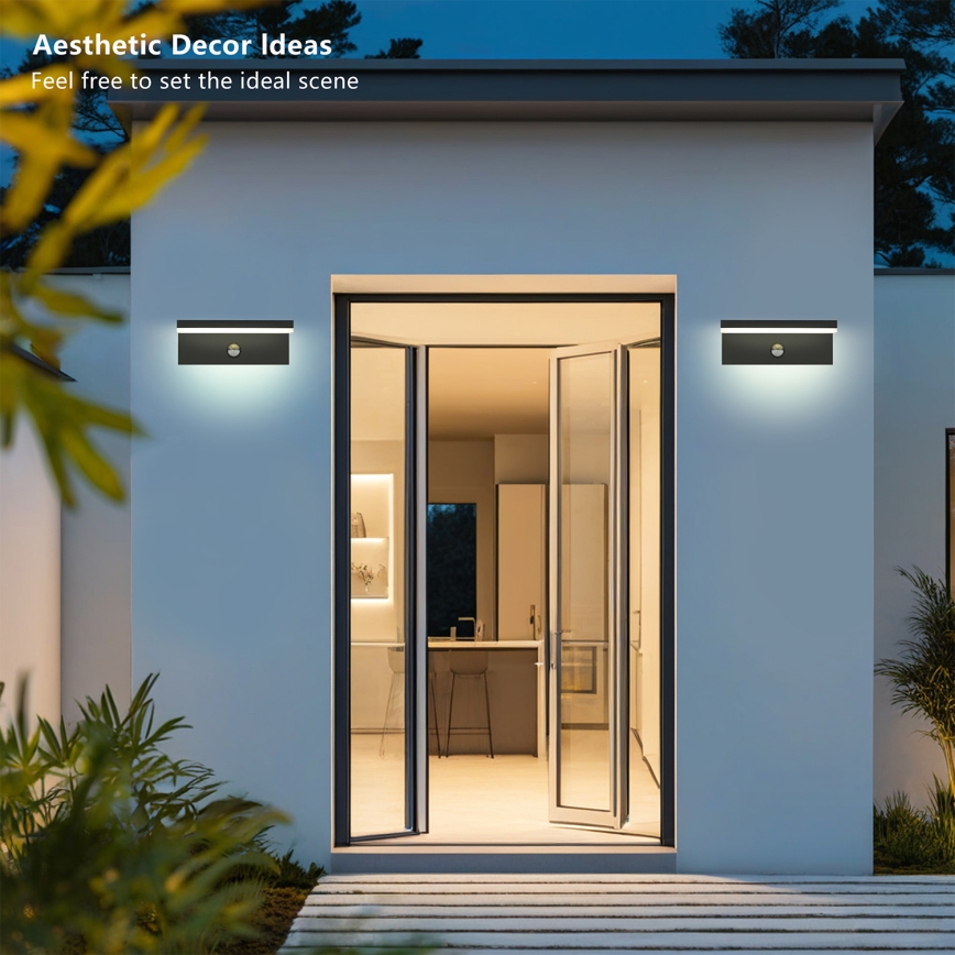 Brilagi - TESSI LED Outdoor Wall Light with Sensor LED/10W/230V Black IP54