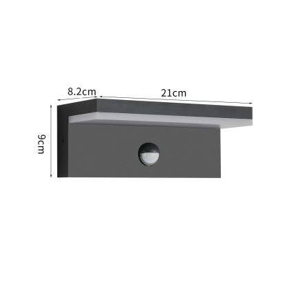 Brilagi - TESSI LED Outdoor Wall Light with Sensor LED/10W/230V Black IP54