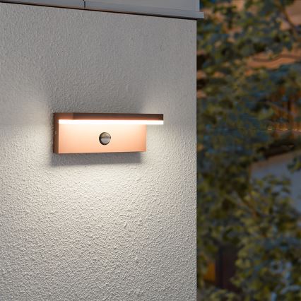 Brilagi - TESSI LED Outdoor Wall Light with Sensor, 10W/230V, Brown, IP54