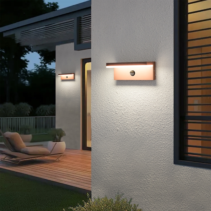 Brilagi - TESSI LED Outdoor Wall Light with Sensor, 10W/230V, Brown, IP54