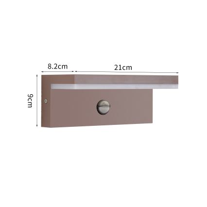 Brilagi - TESSI LED Outdoor Wall Light with Sensor, 10W/230V, Brown, IP54