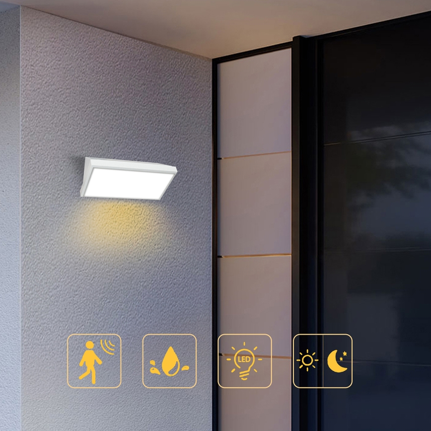 Brilagi - TRIANGLE LED/20W/230V Outdoor Wall Light with Sensor, White, IP65